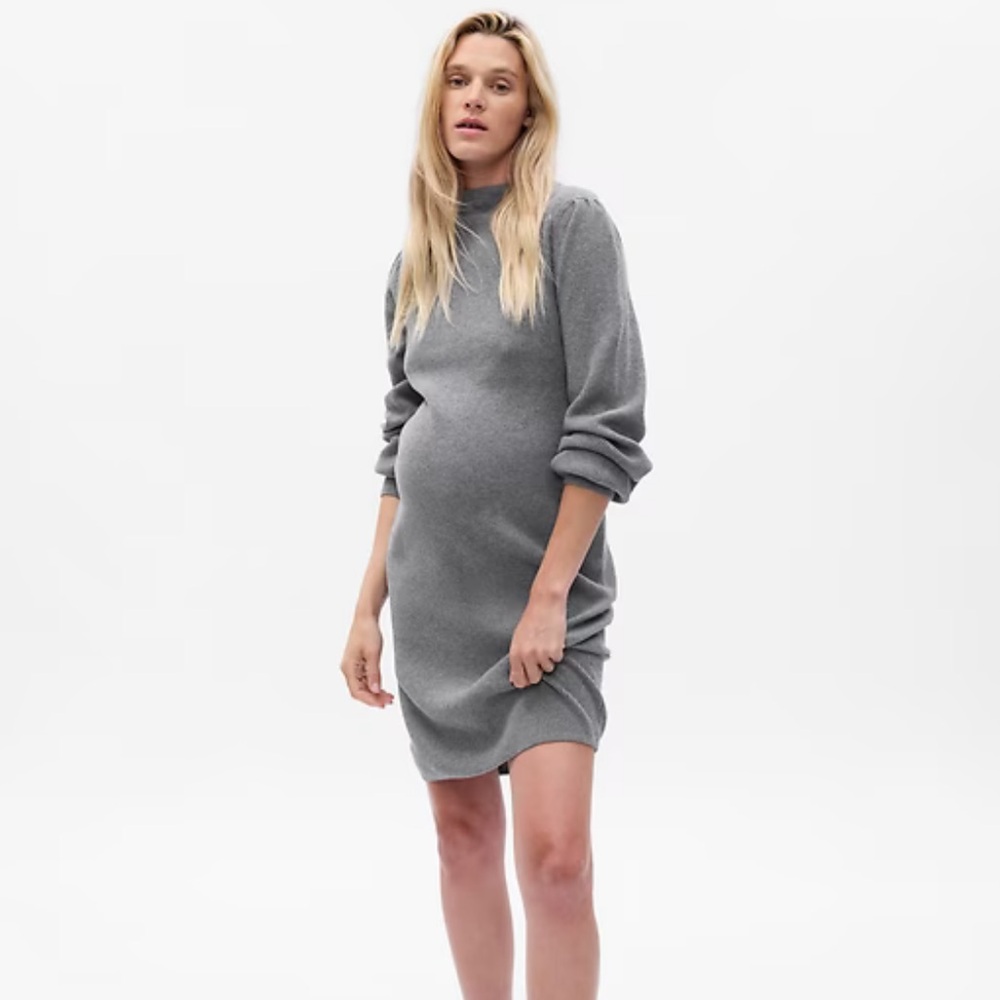 Gap Maternity CashSoft Turtleneck Mini Sweater Dress in Heather Grey, size XL